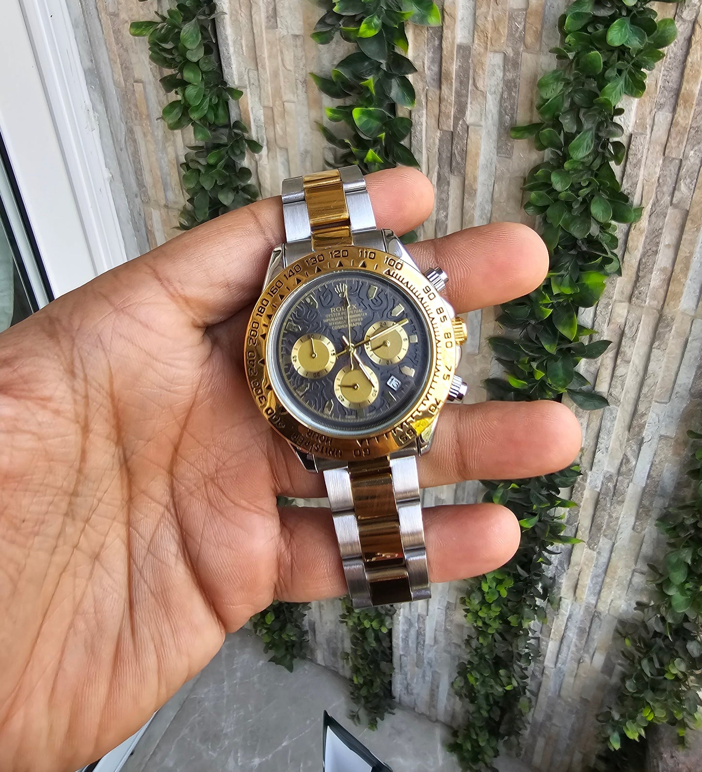 Role_x Daytona gold silver Dual Tone Engraved Watch (with og box)