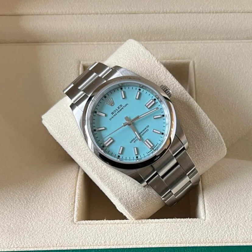 Role_x Tiffany Blue dial Silver metal Belt Watch M S Dhoni (with og box)