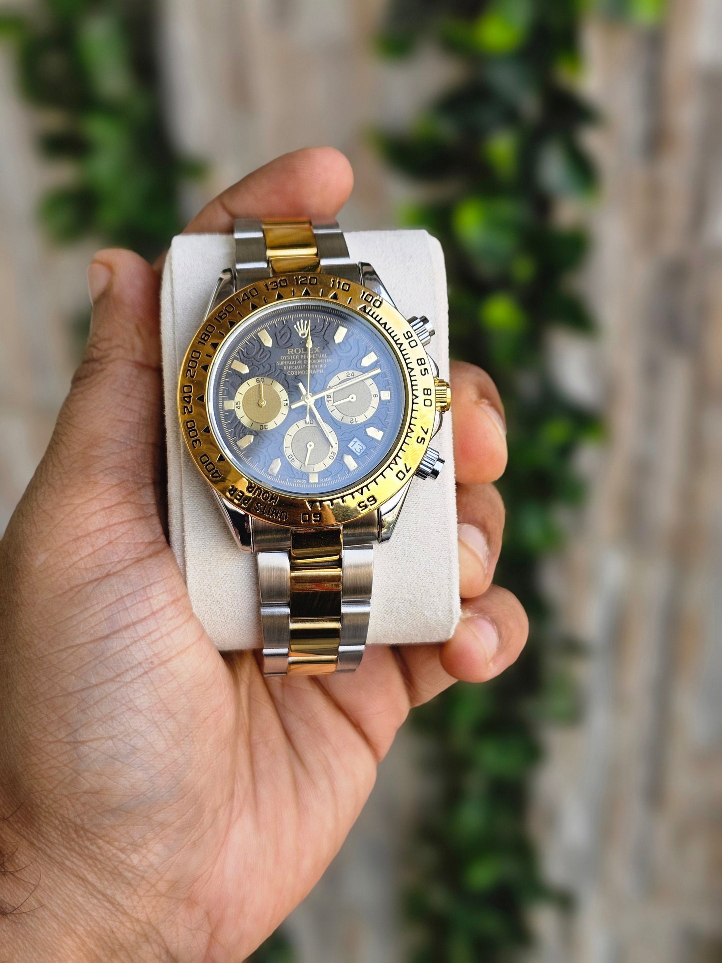 Role_x Daytona gold silver Dual Tone Engraved Watch (with og box)