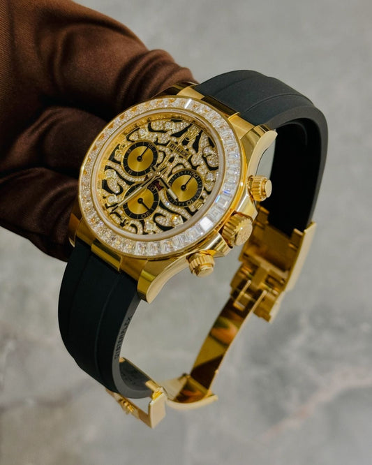 Role_x Daytona Eye of Tiger Gold Diamond Watch (with og box)