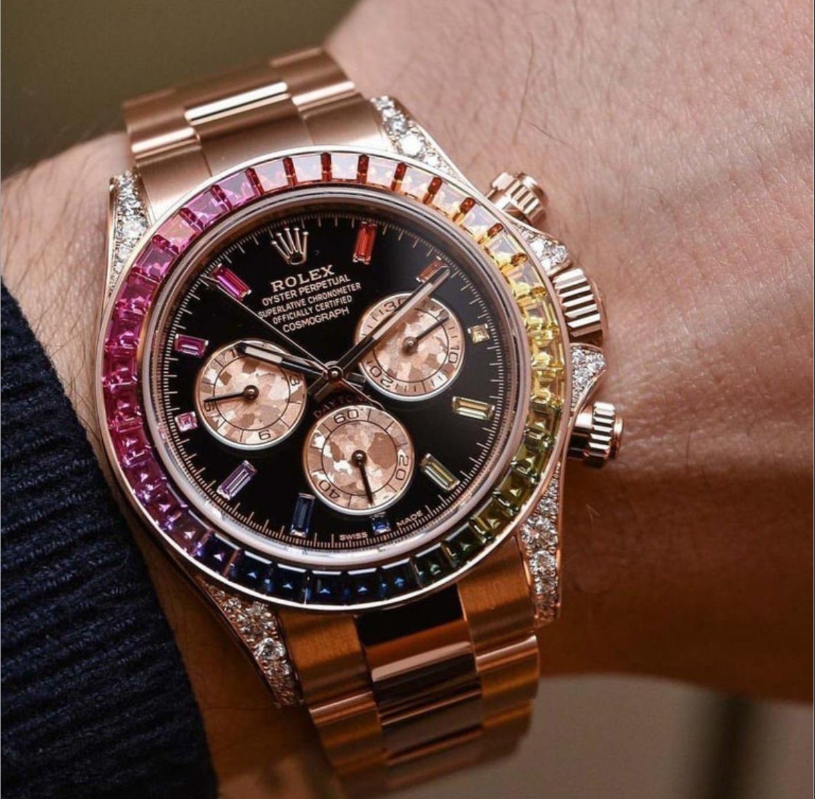 Role_x Daytona Rainbow Rosegold Gold Diamond Watch (with og box)