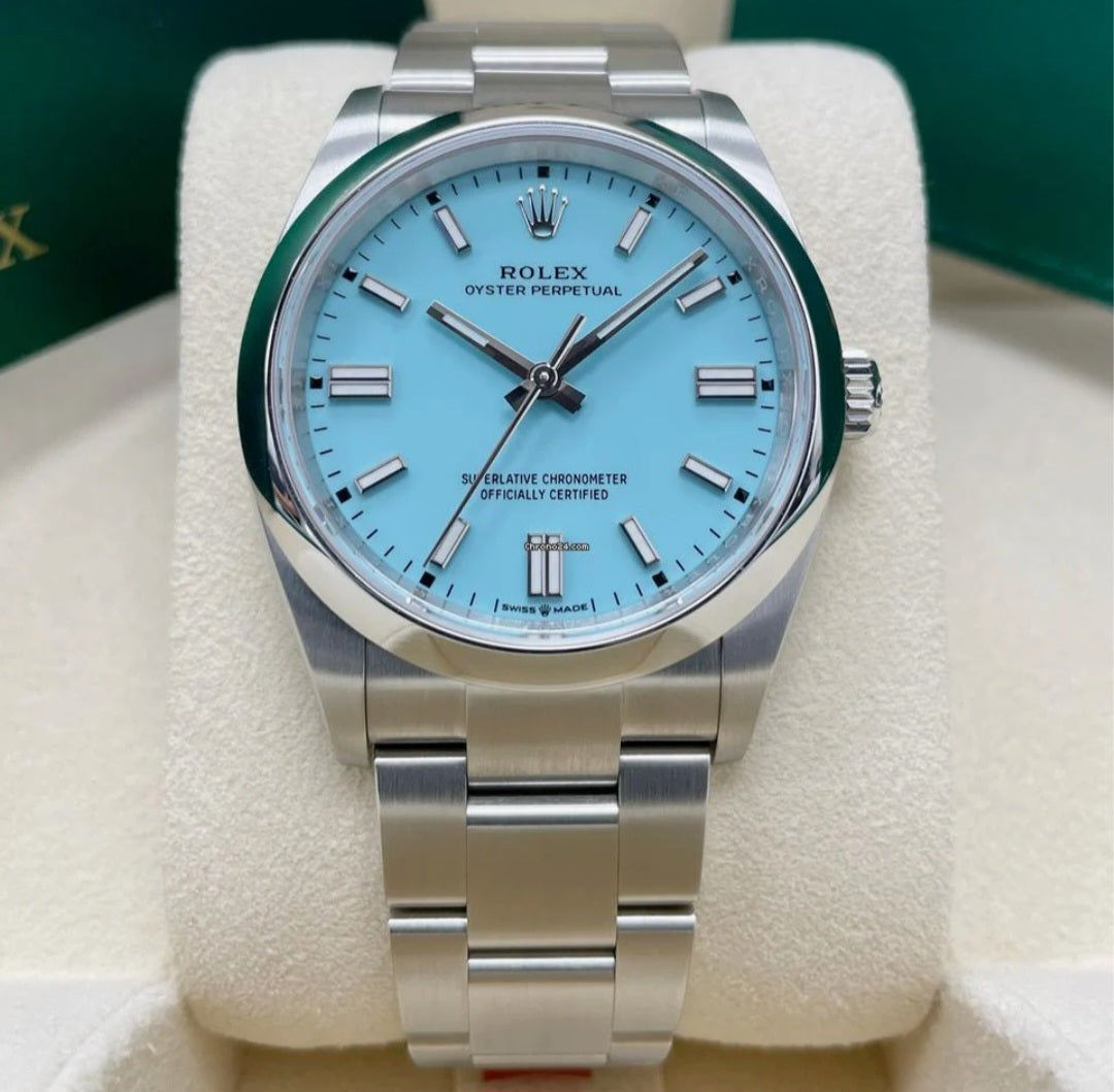 Role_x Tiffany Blue dial Silver metal Belt Watch M S Dhoni (with og box)